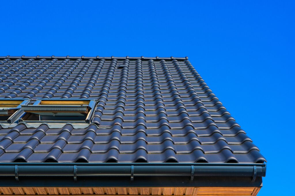 vertical low angle closeup shot black roof building